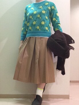 「フラワープリント」｜「アイテム（ライダースジャケット）」を使った、ciocclato_72さん（レディース・157cm）の冬コーディネート