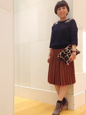 「レオパードクラッチ」｜川崎さん（レディース・154cm）の秋コーディネート