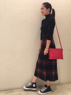 「BEAUTY&YOUTH UNITED ARROWS（ビューティーアンドユースユナイテッドアローズ）のBY ウォッシュウールリブタートルネックニット -手洗い可能-（ニット/セーター、ブラック系）」を使った、Ayano Fujitaさん（レディース・165cm）の秋コーディネート