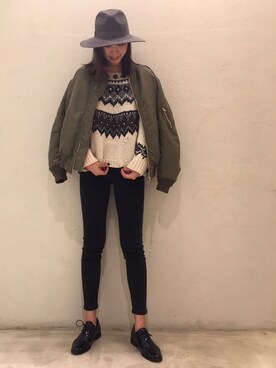 「ROKU」｜「アイテム（ブルゾン）」を使った、Ayano Fujitaさん（レディース・165cm）の秋コーディネート