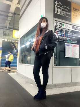 「ANAP（アナップ）のアイテム（ナイロンジャケット）」を使った、mye gurungさん（レディース・157cm）の冬コーディネート