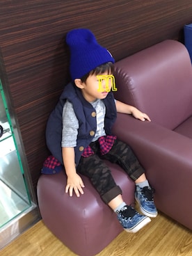 「SPACE（スペース）のアイテム（帽子）」を使った、M♡Nさん（キッズ・90cm）の冬コーディネート
