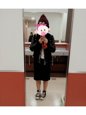 「Lee（リー）のアイテム（スタジャン）」を使った、鈴花さん（レディース・156cm）の冬コーディネート