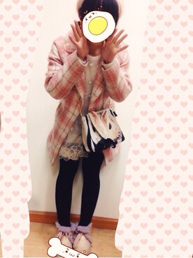 「アイテム（ピーコート、ピンク系）」を使った、黛眉さん（レディース・157cm）の冬コーディネート
