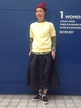 「BEAMS BOY（ビームスボーイ）のアイテム（デニムジャケット）」を使った、にーなさん（レディース・162cm）の春コーディネート
