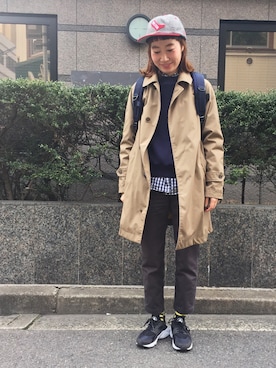「ボーダーソックス」｜「アイテム（スウェット）」を使った、にーなさん（レディース・162cm）の春コーディネート