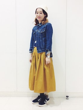 「BEAMS BOY（ビームスボーイ）のアイテム（デニムジャケット）」を使った、にーなさん（レディース・162cm）の秋コーディネート