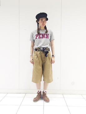 「ワークブーツ」｜「アイテム（財布/小物）」を使った、にーなさん（レディース・162cm）の夏コーディネート