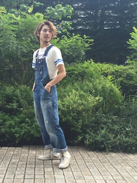 「インディゴデニム」｜「アイテム（サロペット/オーバーオール）」を使った、NOZOMIさん（メンズ・170cm）の夏コーディネート