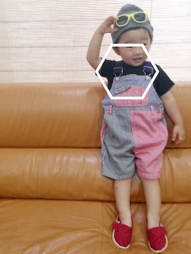 「SHIPS KIDS（シップスキッズ）のアイテム（オールインワン・サロペット）」を使った、こんぶまるお。さん（キッズ・80cm）の夏コーディネート