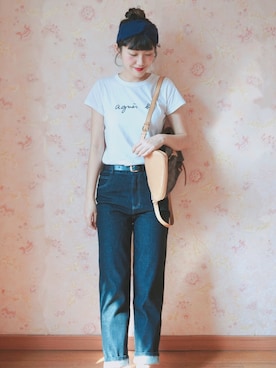 「アイテム（ヘアアクセサリー、ブルー系）」を使った、杜老倌さん（レディース・172cm）の秋コーディネート