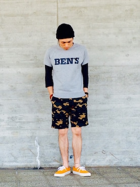 「BEN DAVIS（ベンデイビス）のアイテム（スウェット）」を使った、ishoneさん（メンズ・169cm）の春コーディネート