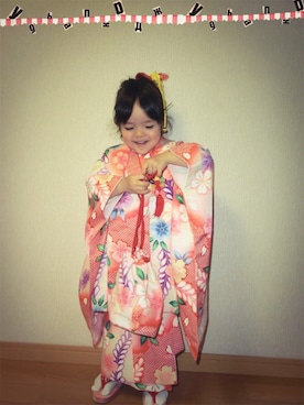 「アイテム（水着/着物・浴衣、レッド系）」を使った、maiiiさん（キッズ・110cm）の秋コーディネート