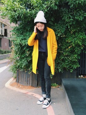 「hat」｜「アイテム（ダッフルコート）」を使った、WeiHsuanさん（レディース・162cm）の冬コーディネート