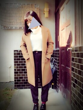「ハイウエストパンツ」｜「アイテム（チェスターコート）」を使った、aya。さん（レディース・152cm）の冬コーディネート