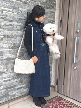 「GU（ジーユー）のアイテム（ショルダーバッグ、ベージュ系）」を使った、YUZUKIさん（レディース・154cm）の秋コーディネート