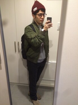 「ミリタリーアウター」｜「アイテム（ブルゾン）」を使った、Ryo-jiさん（メンズ・161cm）の秋コーディネート