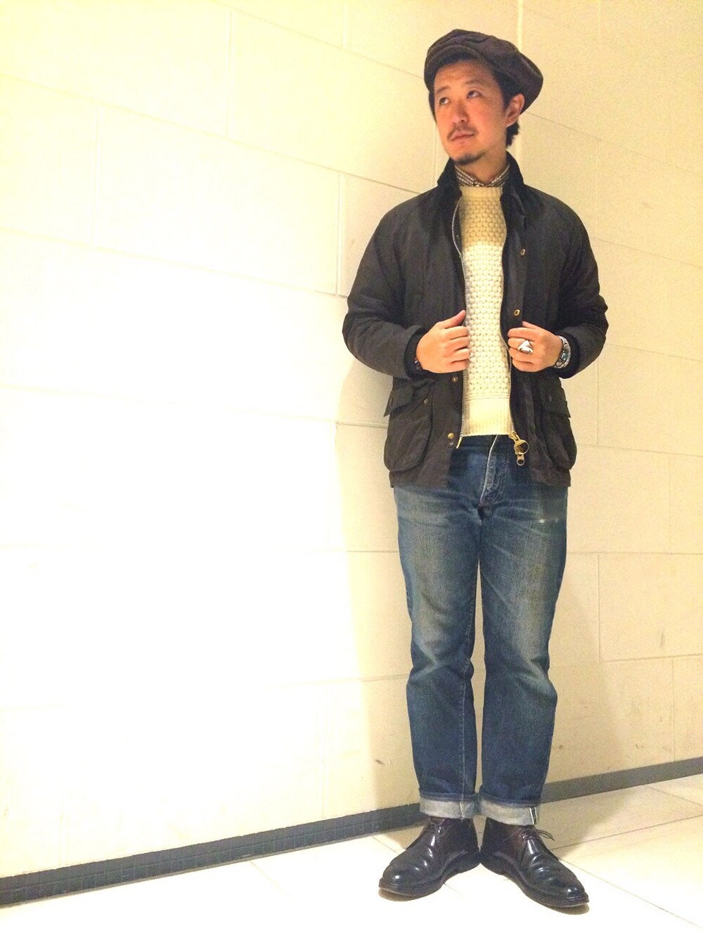 「ALDEN、Levi's、古着、ヴィンテージ、ビンテージ、franklintailored、hannahats、barbour」｜「ALDENのアイテム（ブーツ、ブラウン系）」を使った、そわじゅんいちさん（メンズ・175cm）の秋コーディネートの1枚目の写真