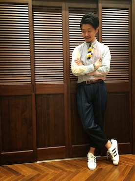 「ART COMES FIRST（アートカムズファースト）のアイテム（パンツ）」を使った、そわじゅんいちさん（メンズ・175cm）の春コーディネート