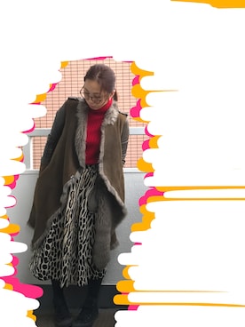 「メガネ女子」｜「アイテム（ムートンコート）」を使った、Chihayaさん（レディース・157cm）の冬コーディネート