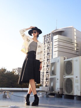 「レザースカート」｜「アイテム（アンサンブル）」を使った、弓さん（レディース・163cm）の秋コーディネート