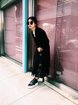 「HELK（ヘルク）のアイテム（バッグ）」を使った、弓さん（レディース・163cm）の冬コーディネート