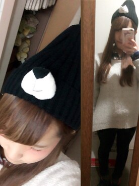 「JEANS MATE（ジーンズメイト）のアイテム（ニットキャップ/ビーニー）」を使った、Miho Yokotaさん（レディース・149cm）の冬コーディネート