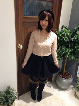 「アンゴラ」｜「アイテム（ハンチング/ベレー帽）」を使った、maiko kurokiさん（レディース・155cm）の秋コーディネート