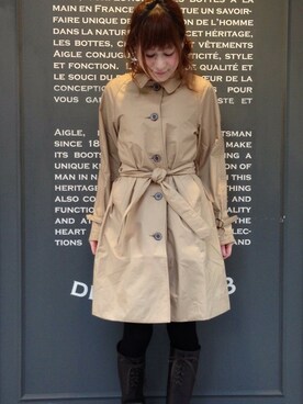 「コラボ」｜「アイテム（トレンチコート）」を使った、kazuさん（レディース・158cm）の秋コーディネート