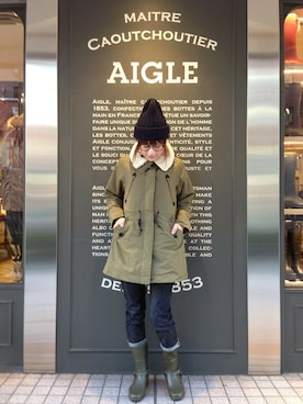 「AIGLE（エーグル）のアイテム（モッズコート）」を使った、kazuさん（レディース・158cm）の冬コーディネート