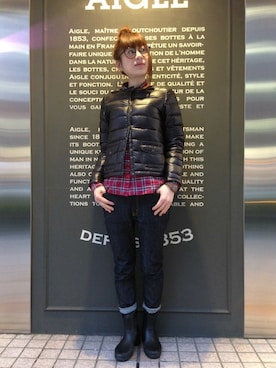 「AIGLE（エーグル）のアイテム（ダウンジャケット/コート）」を使った、kazuさん（レディース・158cm）の冬コーディネート