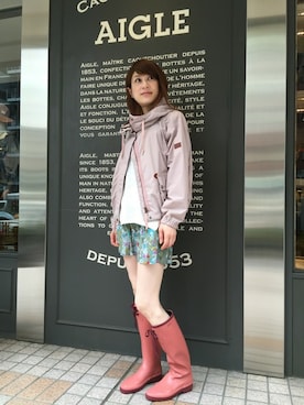 「AIGLE（エーグル）のアイテム（ブルゾン）」を使った、kazuさん（レディース・158cm）の夏コーディネート