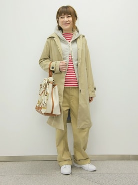 「AIGLE（エーグル）のアイテム（ステンカラーコート）」を使った、kazuさん（レディース・158cm）の冬コーディネート