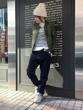 「AIGLE（エーグル）のアイテム」を使った、kazuさん（レディース・158cm）の冬コーディネート