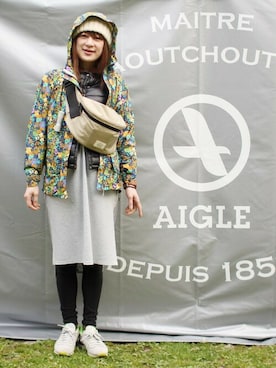 「AIGLE（エーグル）のアイテム（ナイロンジャケット）」を使った、kazuさん（レディース・158cm）の春コーディネート