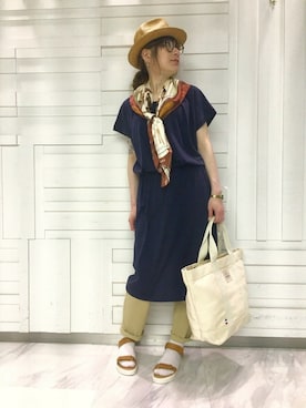 「AIGLE（エーグル）のアイテム（ワンピース/ドレス）」を使った、kazuさん（レディース・158cm）の夏コーディネート