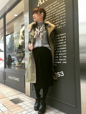 「AIGLE（エーグル）のアイテム（トレンチコート）」を使った、kazuさん（レディース・158cm）の秋コーディネート