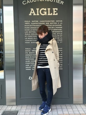 「AIGLE（エーグル）のアイテム（トレンチコート）」を使った、kazuさん（レディース・158cm）の秋コーディネート