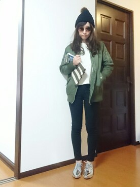 「シルバー」｜「アイテム（ミリタリージャケット）」を使った、nonさん（レディース・159cm）の秋コーディネート