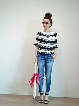 「Ungrid（アングリッド）のフレイドヘムストスリ（デニムパンツ）」を使った、nonさん（レディース・159cm）の夏コーディネート