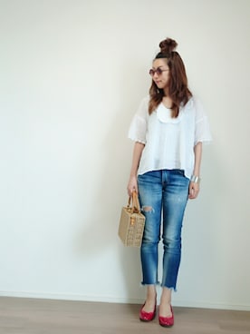 「Ungrid（アングリッド）のフレイドヘムストスリ（デニムパンツ）」を使った、nonさん（レディース・159cm）の夏コーディネート