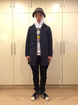 「ADAM ET ROPE'（アダムエロペ）のアイテム（ピーコート）」を使った、张先生さん（メンズ・179cm）の冬コーディネート