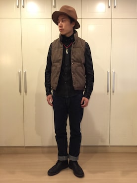 「SHELLAC（シェラック）のアイテム（トップス）」を使った、张先生さん（メンズ・179cm）の冬コーディネート