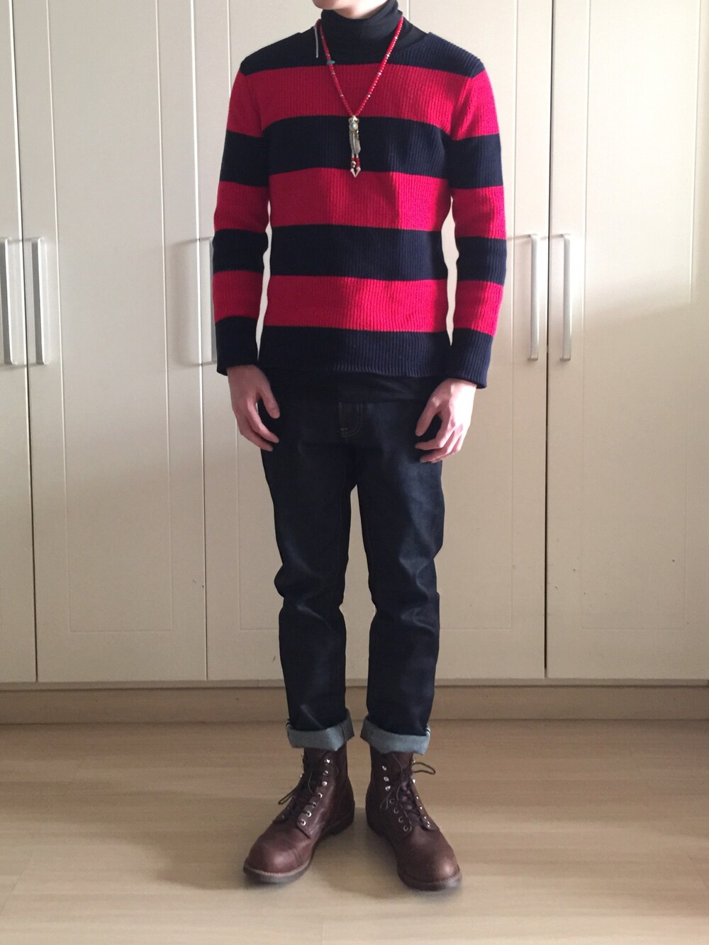 「GANT Ruggerのアイテム（ニット/セーター、その他）」を使った、张先生さん（メンズ・179cm）の冬コーディネートの1枚目の写真