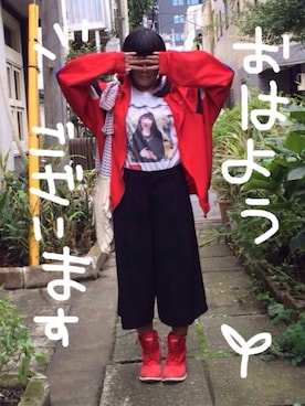 「アイテム（ジャージ、レッド系）」を使った、紅白少女さん（レディース・153cm）の秋コーディネート