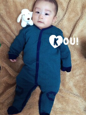 「アイテム（ママ＆ベビー、グリーン系）」を使った、K⍥⃝Uさん（キッズ・70cm）の冬コーディネート