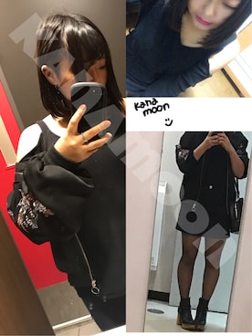 「真っ黒コーデ」｜「アイテム（ブルゾン）」を使った、かなむんさん（レディース・153cm）の秋コーディネート