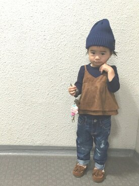 「babygap」｜「アイテム（モカシン/デッキシューズ）」を使った、まめこ◡̈⃝̈⃝さん（キッズ・80cm）の秋コーディネート