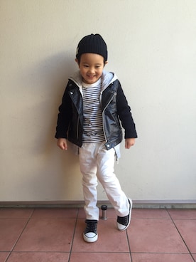 「5歳」｜「アイテム（ライダースジャケット）」を使った、Picoさん（キッズ・110cm）の冬コーディネート
