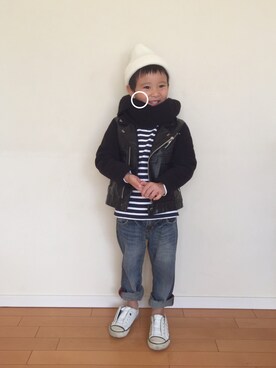 「5歳」｜「アイテム（ライダースジャケット）」を使った、Picoさん（キッズ・110cm）の冬コーディネート